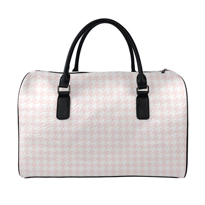 Pastel Pink And White Houndstooth Print Leather Duffle Bag