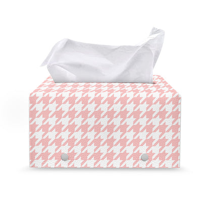 Pastel Pink And White Houndstooth Print Leather Tissue Box Cover