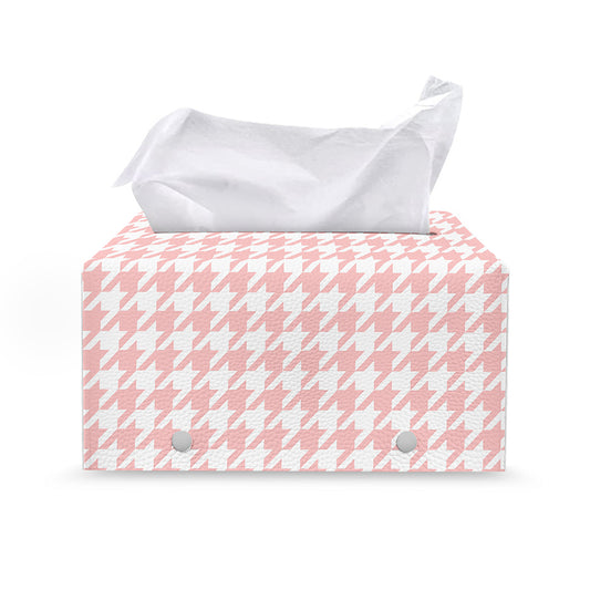 Pastel Pink And White Houndstooth Print Leather Tissue Box Cover