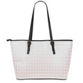 Pastel Pink And White Houndstooth Print Leather Tote Bag With Zipper