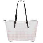 Pastel Pink And White Houndstooth Print Leather Tote Bag