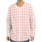 Pastel Pink And White Houndstooth Print Long Sleeve Baseball Jersey