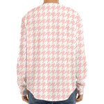 Pastel Pink And White Houndstooth Print Long Sleeve Baseball Jersey