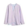 Pastel Pink And White Houndstooth Print Long Sleeve Short Coat