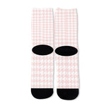 Pastel Pink And White Houndstooth Print Long Socks