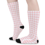 Pastel Pink And White Houndstooth Print Long Socks