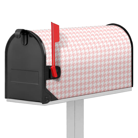 Pastel Pink And White Houndstooth Print Mailbox Cover