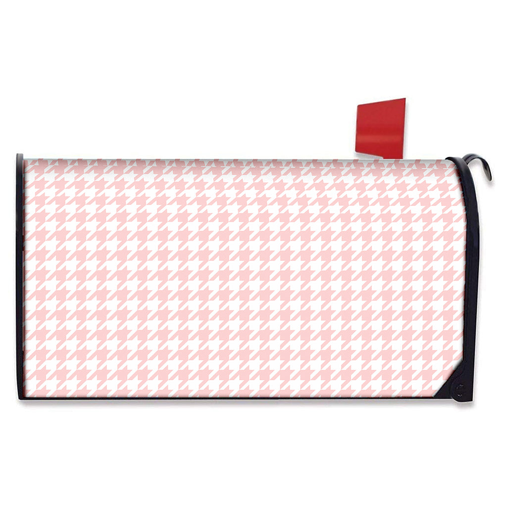 Pastel Pink And White Houndstooth Print Mailbox Cover