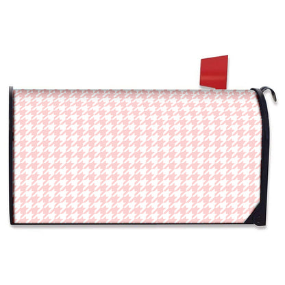 Pastel Pink And White Houndstooth Print Mailbox Cover