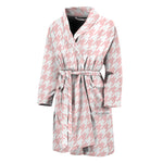 Pastel Pink And White Houndstooth Print Men's Bathrobe