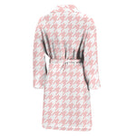 Pastel Pink And White Houndstooth Print Men's Bathrobe