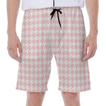 Pastel Pink And White Houndstooth Print Men's Beach Shorts