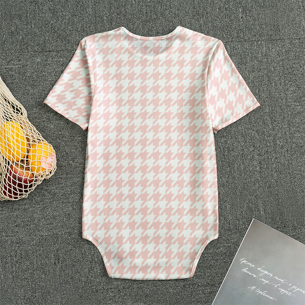 Pastel Pink And White Houndstooth Print Men's Bodysuit