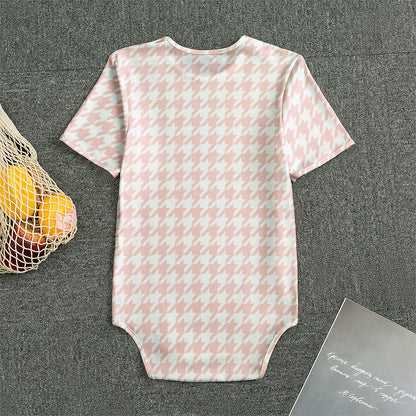 Pastel Pink And White Houndstooth Print Men's Bodysuit