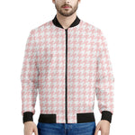 Pastel Pink And White Houndstooth Print Men's Bomber Jacket