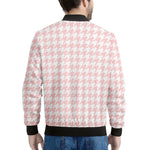 Pastel Pink And White Houndstooth Print Men's Bomber Jacket