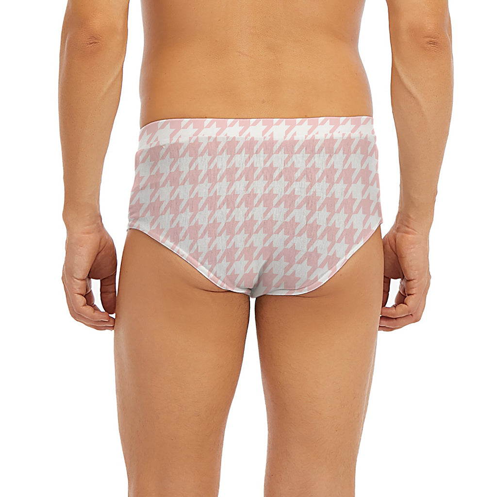 Pastel Pink And White Houndstooth Print Men's Briefs