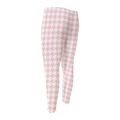 Pastel Pink And White Houndstooth Print Men's Compression Pants