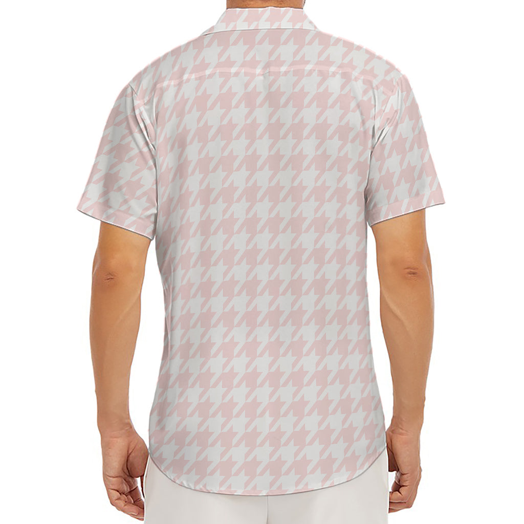 Pastel Pink And White Houndstooth Print Men's Deep V-Neck Shirt