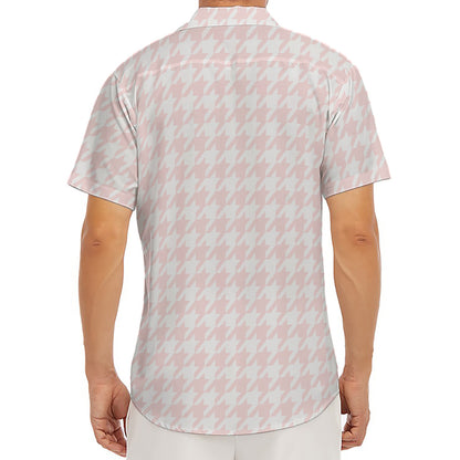 Pastel Pink And White Houndstooth Print Men's Deep V-Neck Shirt