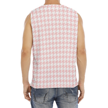 Pastel Pink And White Houndstooth Print Men's Fitness Tank Top
