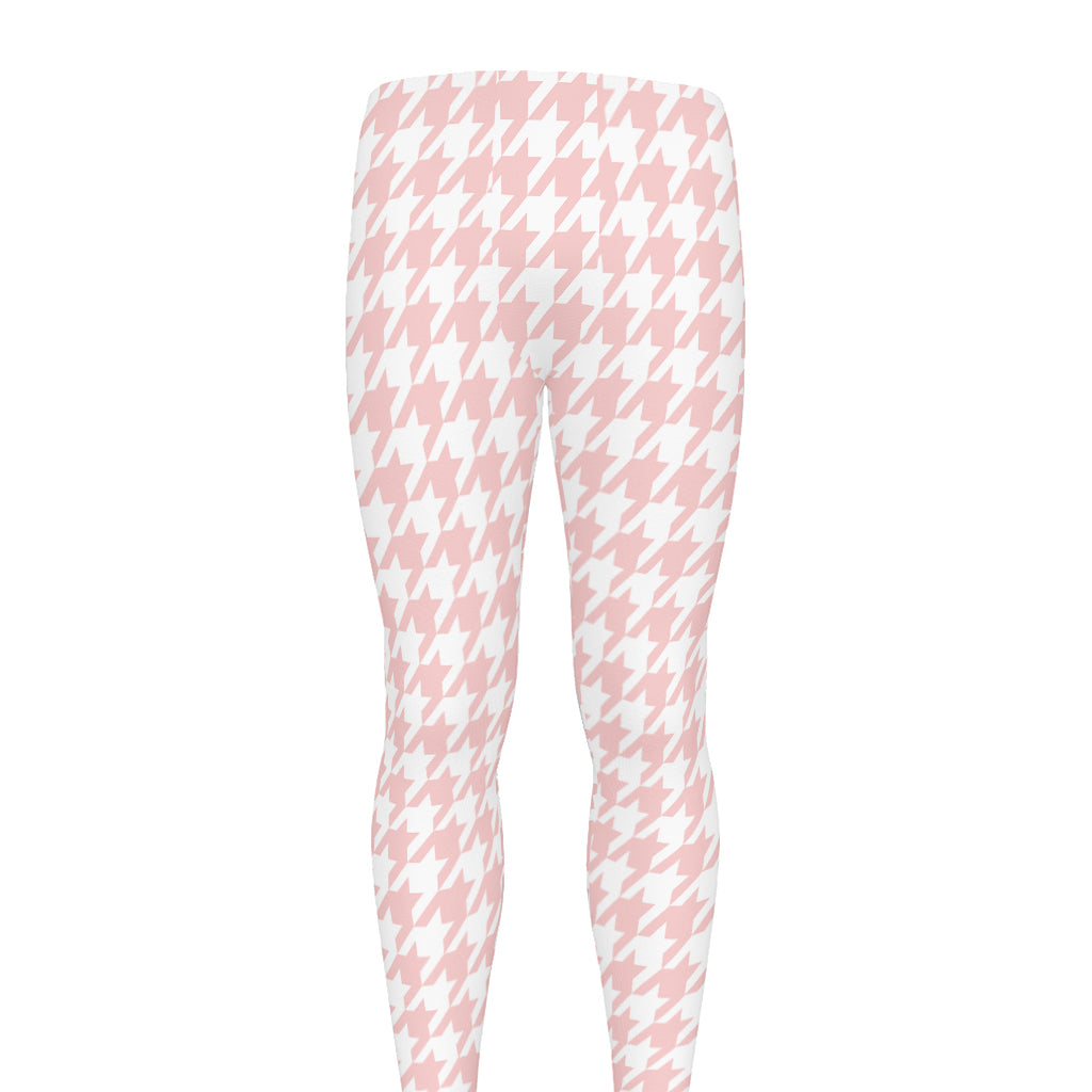 Pastel Pink And White Houndstooth Print Men's leggings