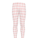 Pastel Pink And White Houndstooth Print Men's leggings