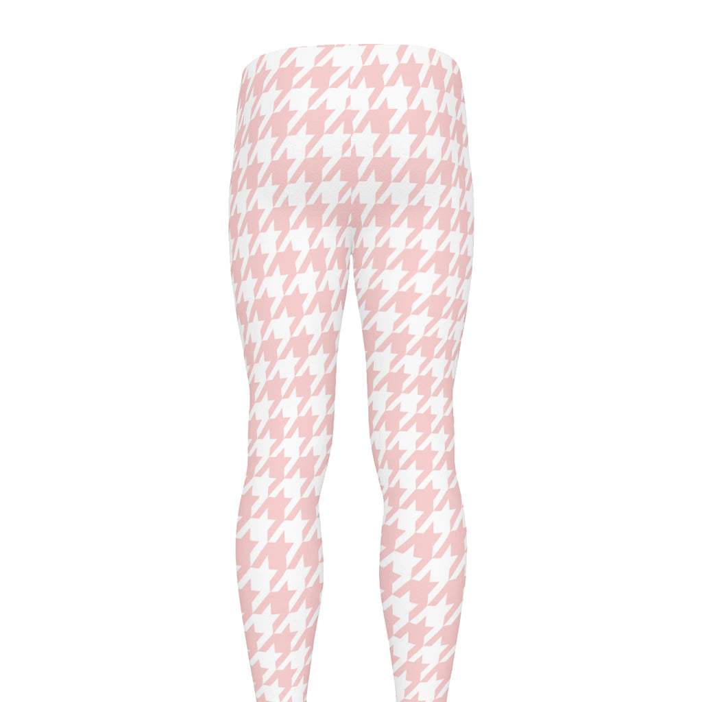 Pastel Pink And White Houndstooth Print Men's leggings