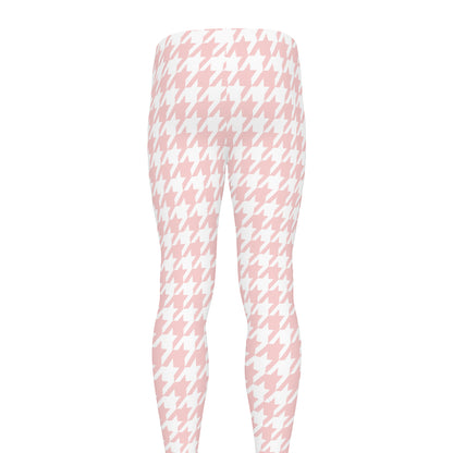Pastel Pink And White Houndstooth Print Men's leggings