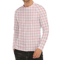 Pastel Pink And White Houndstooth Print Men's Long Sleeve Rash Guard