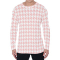 Pastel Pink And White Houndstooth Print Men's Long Sleeve T-Shirt