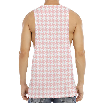 Pastel Pink And White Houndstooth Print Men's Muscle Tank Top