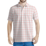 Pastel Pink And White Houndstooth Print Men's Polo Shirt