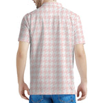 Pastel Pink And White Houndstooth Print Men's Polo Shirt
