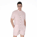 Pastel Pink And White Houndstooth Print Men's Romper