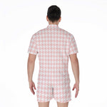 Pastel Pink And White Houndstooth Print Men's Rompers