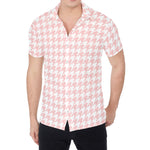 Pastel Pink And White Houndstooth Print Men's Shirt