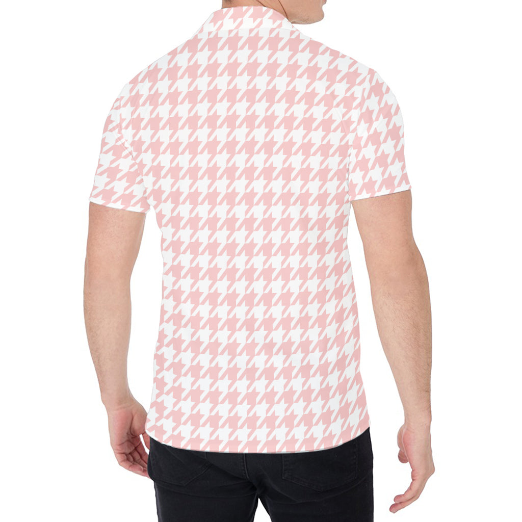 Pastel Pink And White Houndstooth Print Men's Shirt