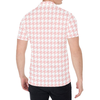 Pastel Pink And White Houndstooth Print Men's Shirt