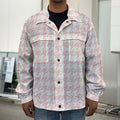 Pastel Pink And White Houndstooth Print Men's Shirt Jacket