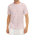 Pastel Pink And White Houndstooth Print Men's Short Sleeve Rash Guard