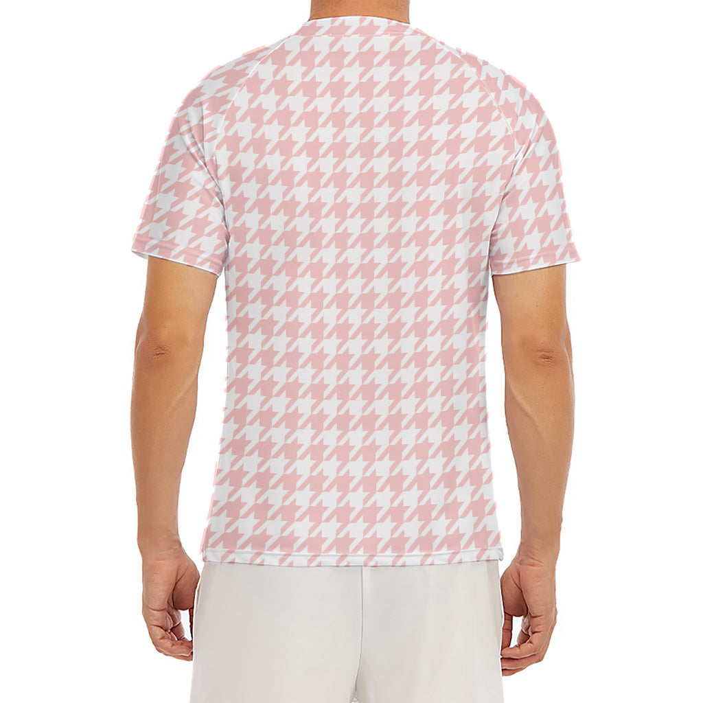 Pastel Pink And White Houndstooth Print Men's Short Sleeve Rash Guard