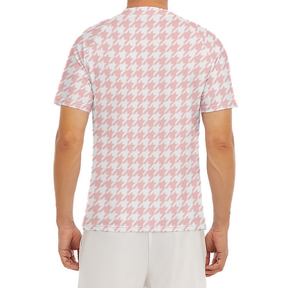 Pastel Pink And White Houndstooth Print Men's Short Sleeve Rash Guard