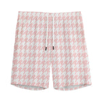 Pastel Pink And White Houndstooth Print Men's Sports Shorts