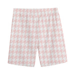 Pastel Pink And White Houndstooth Print Men's Sports Shorts