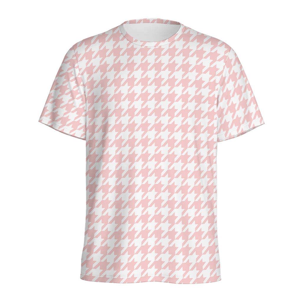 Pastel Pink And White Houndstooth Print Men's Sports T-Shirt