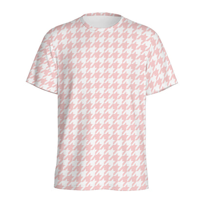 Pastel Pink And White Houndstooth Print Men's Sports T-Shirt