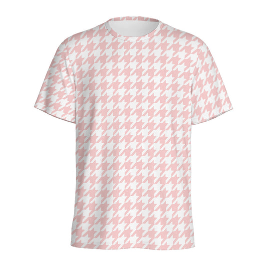 Pastel Pink And White Houndstooth Print Men's Sports T-Shirt