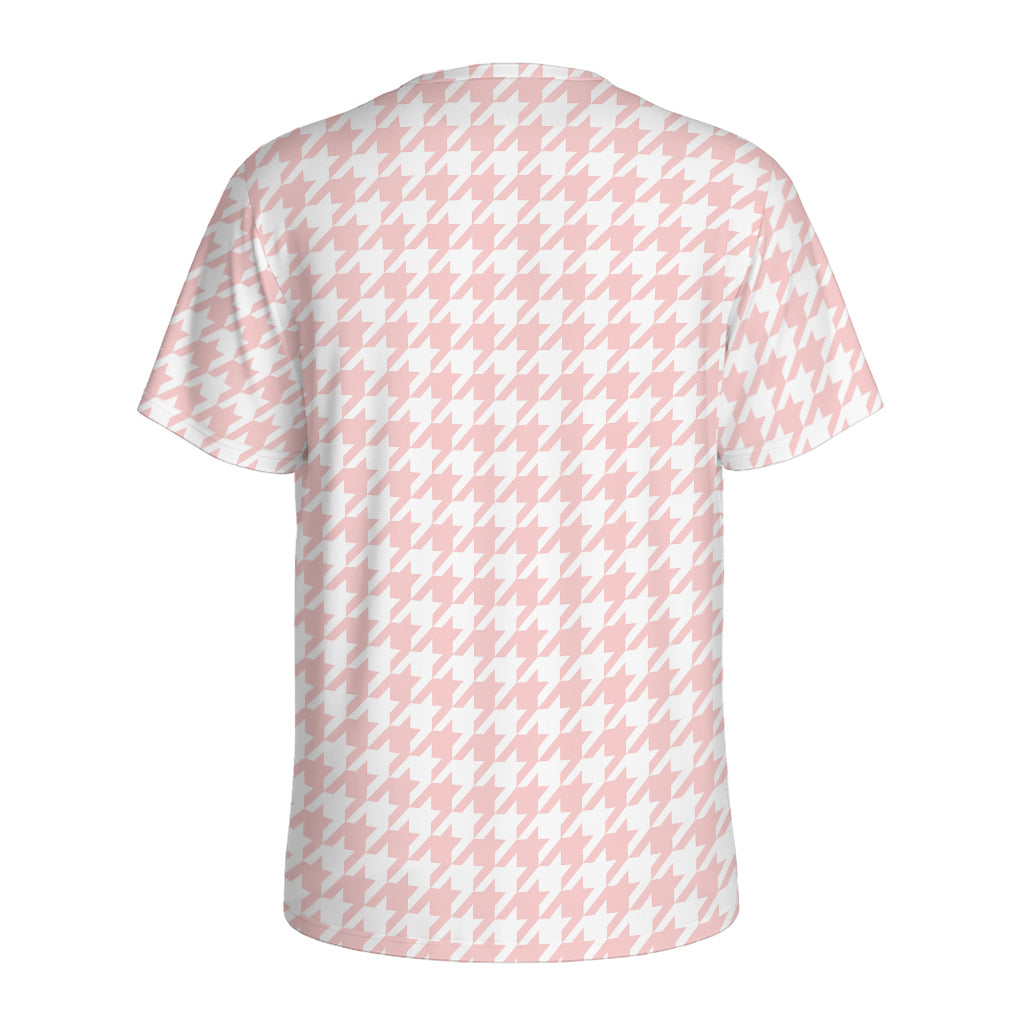 Pastel Pink And White Houndstooth Print Men's Sports T-Shirt