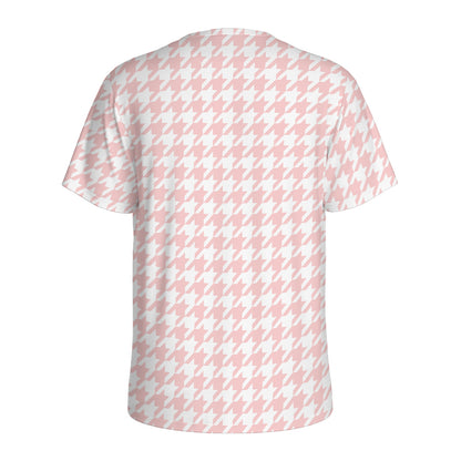 Pastel Pink And White Houndstooth Print Men's Sports T-Shirt